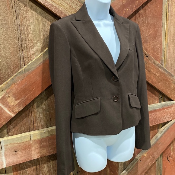BCBG MAXAZRIA Tuxedo Blazer Brown Tailored Crop Size Small Stretch Lined - Picture 4 of 12